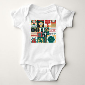 Mexican Geometric: Red Green Ornament. Baby Bodysuit