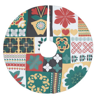 Mexican Geometric: Red Green Ornament. Brushed Polyester Tree Skirt