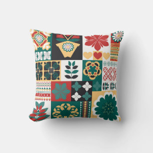 Mexican Geometric: Red Green Ornament. Cushion