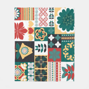 Mexican Geometric: Red Green Ornament. Fleece Blanket