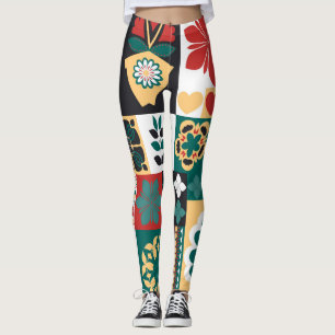 Mexican Geometric: Red Green Ornament. Leggings