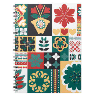 Mexican Geometric: Red Green Ornament. Notebook