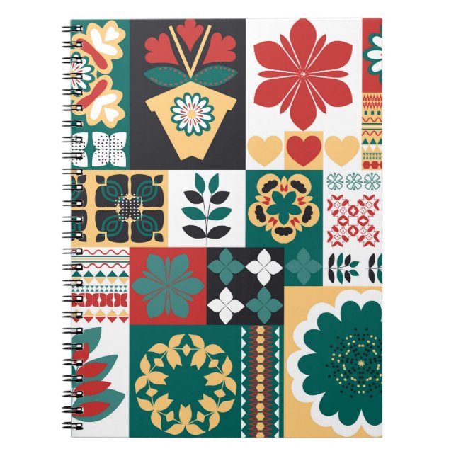 Mexican Geometric: Red Green Ornament. Notebook (Front)