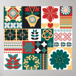 Mexican Geometric: Red Green Ornament. Poster