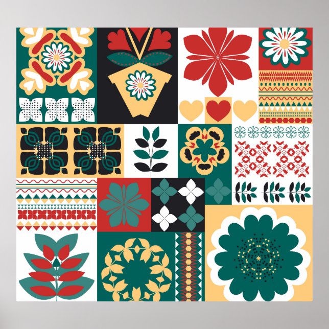 Mexican Geometric: Red Green Ornament. Poster (Front)