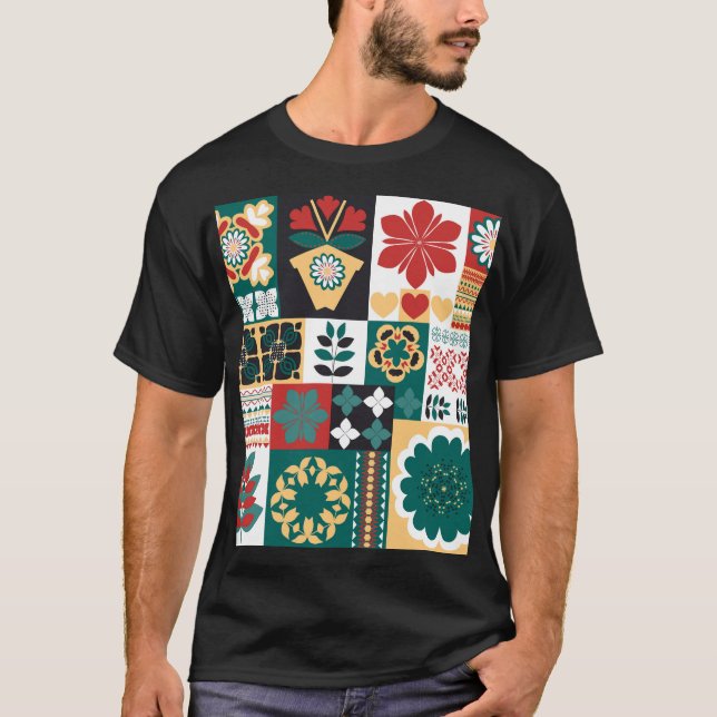 Mexican Geometric: Red Green Ornament. T-Shirt (Front)