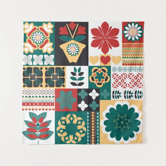 Mexican Geometric: Red Green Ornament. Tapestry (Front)