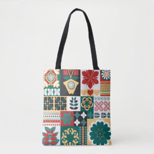 Mexican Geometric: Red Green Ornament. Tote Bag