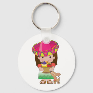 Mexican Girl and Dog Key Ring