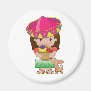 Mexican Girl and Dog Magnet