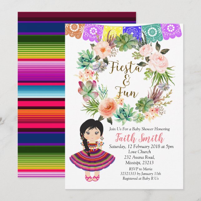 Mexican Girl Baby Shower Invitation (Front/Back)