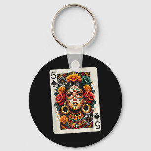 Mexican Girl Cinco De Mayo Fiesta Playing Card Key Ring