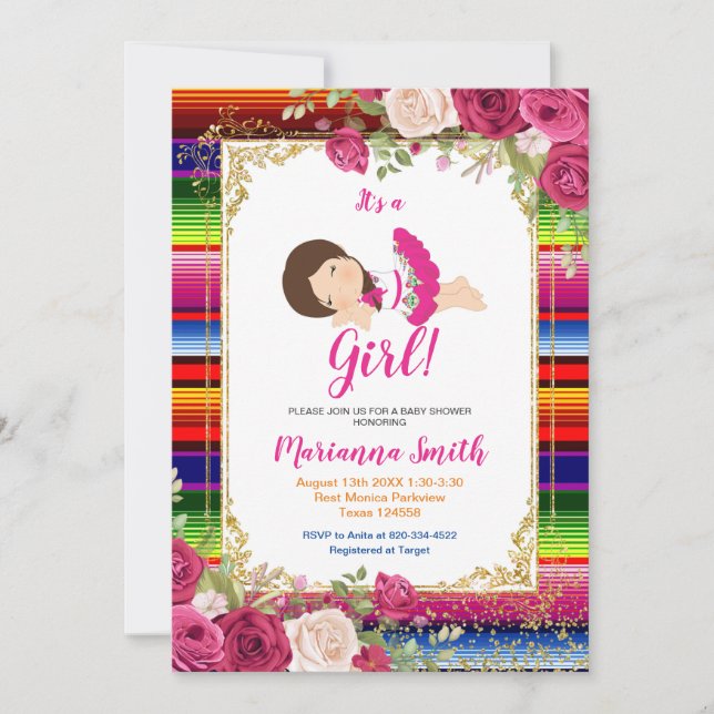 Mexican Girl Fiesta Baby Shower invitation (Front)