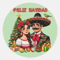 Mexican girl man christmas tree Feliz Navidad art