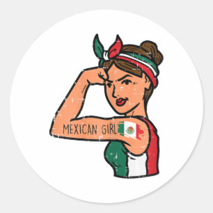 Mexican Girl Mujer Rosie Riveter Cinco De Mayo Fie Classic Round Sticker