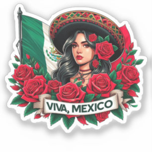 Mexican Girl Viva mexico Flag art illustration