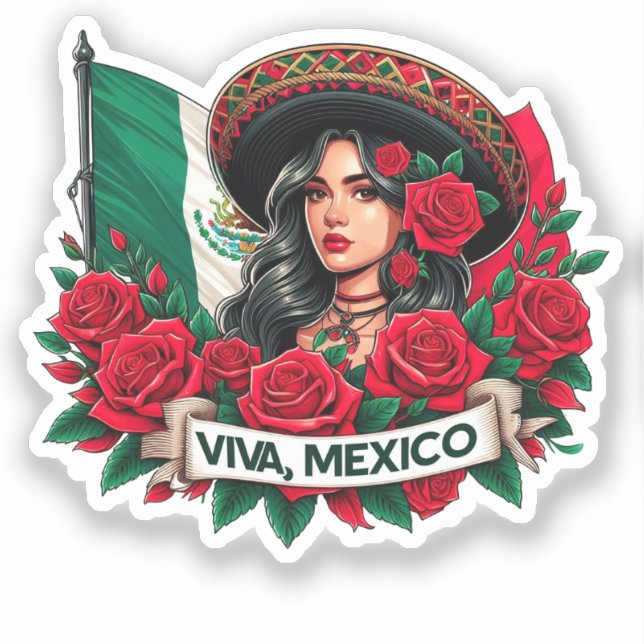 Mexican Girl Viva mexico Flag art illustration (Front)