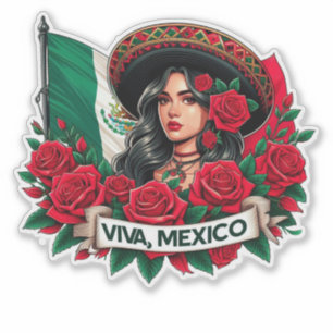 Mexican Girl Viva mexico Flag art illustration