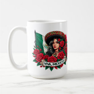 Mexican Girl Viva mexico Flag art illustration Coffee Mug