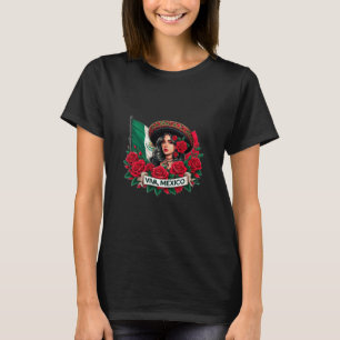 Mexican Girl Viva mexico Flag art illustration T-Shirt
