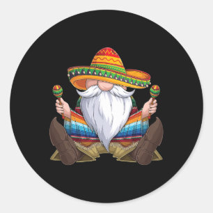 Mexican Gnome Cinco De Mayo Serape Poncho Men Wome Classic Round Sticker
