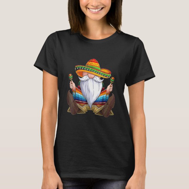 Mexican Gnome Cinco De Mayo Serape Poncho Men Wome T-Shirt (Front)