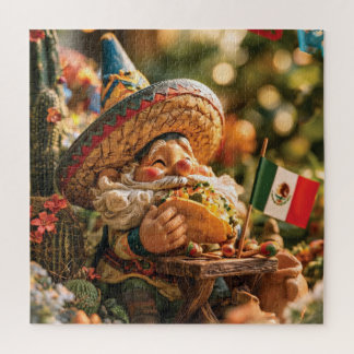 Mexican Gnome Wearing A Sombrero Eating A Taco  Jigsaw Puzzle