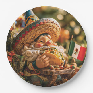 Mexican Gnome Wearing A Sombrero Eating A Taco  Paper Plate