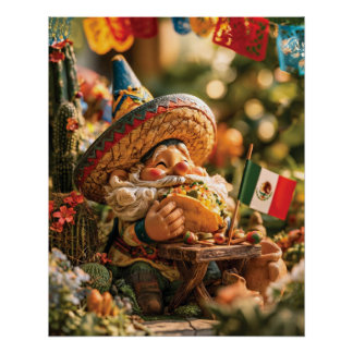 Mexican Gnome Wearing A Sombrero Eating A Taco  Poster