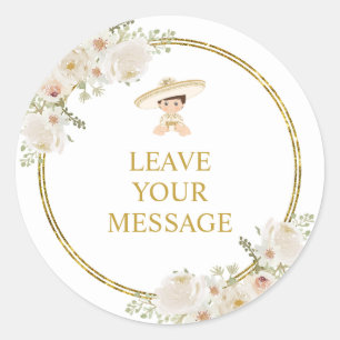 Mexican Gold Fiesta Boy Baptism Your Message Classic Round Sticker