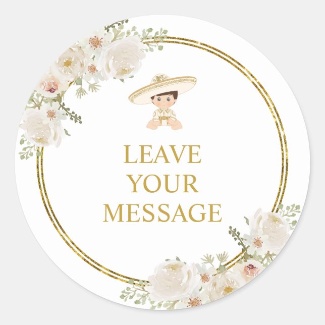 Mexican Gold Fiesta Boy Baptism Your Message Classic Round Sticker (Front)