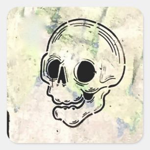 Mexican Grabado Art Skull Grafitti Square Sticker