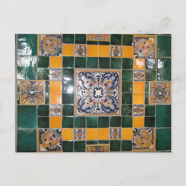 Mexican Green Talavera Style Tile work Postcard (Front)