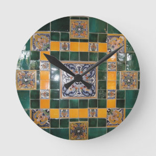 Mexican Green Talavera Style Tile work Round Clock