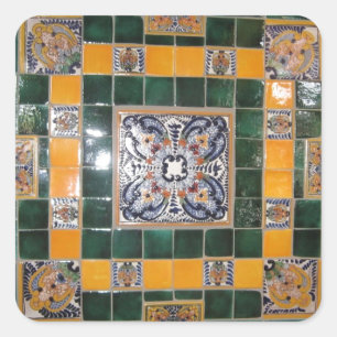 Mexican Green Talavera Style Tile work Square Sticker