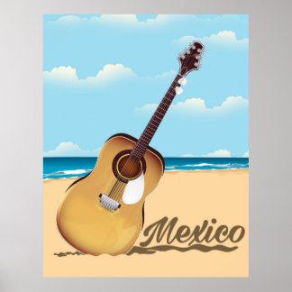 Mexican Guitar Beach travel poster