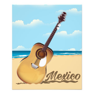Mexican Guitar Beach travel poster