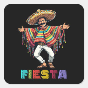 Mexican Guy In Poncho Dancing Fiesta Cinco de Mayo Square Sticker