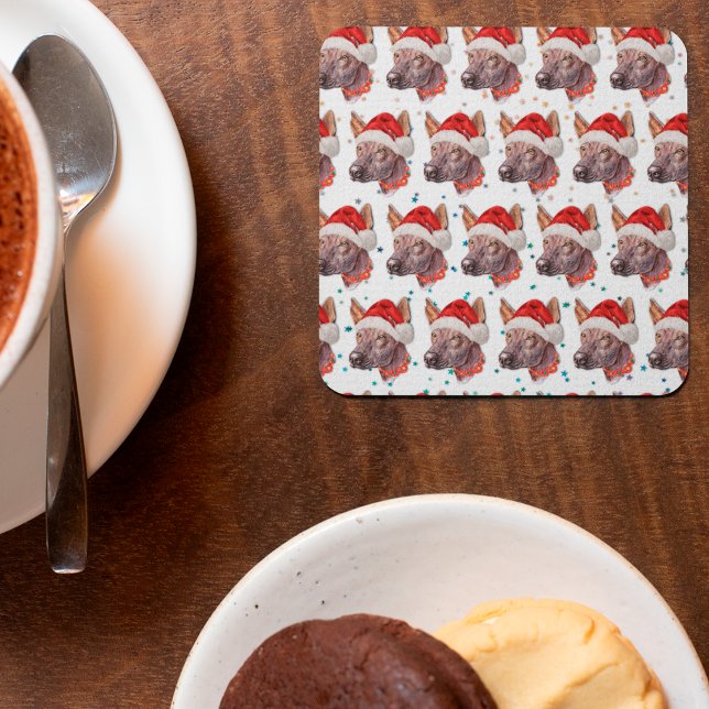 Mexican Hairless Dog Breed Christmas Stars Square Paper Coaster (Creator Uploaded)