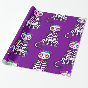 mexican halloween cat skeleton folklore wrapping paper