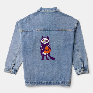 mexican halloween cat skeleton pumpkin denim jacket