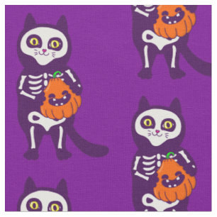 mexican halloween cat skeleton pumpkin fabric