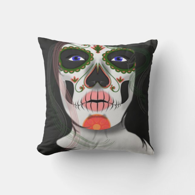 Mexican Halloween Mask Throw Pillow (Front)