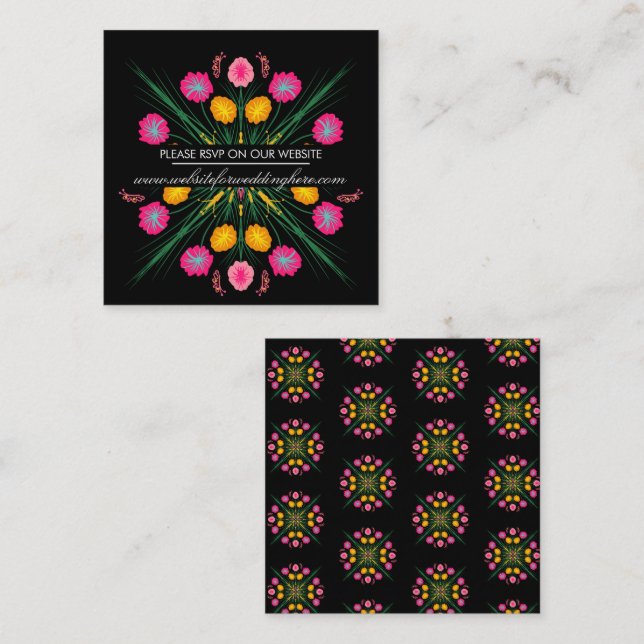 Mexican Hand Drawn Floral Spanish Website RSVP Square Business Card (Front/Back)
