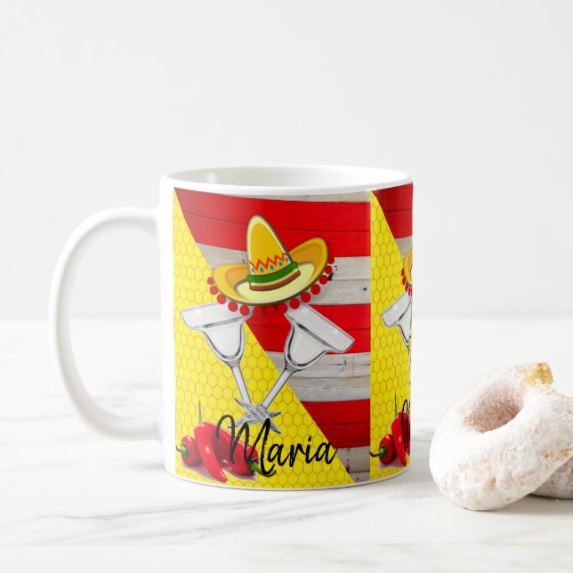 Mexican Happy Hour Yellow Stripe Mug (With Donut)