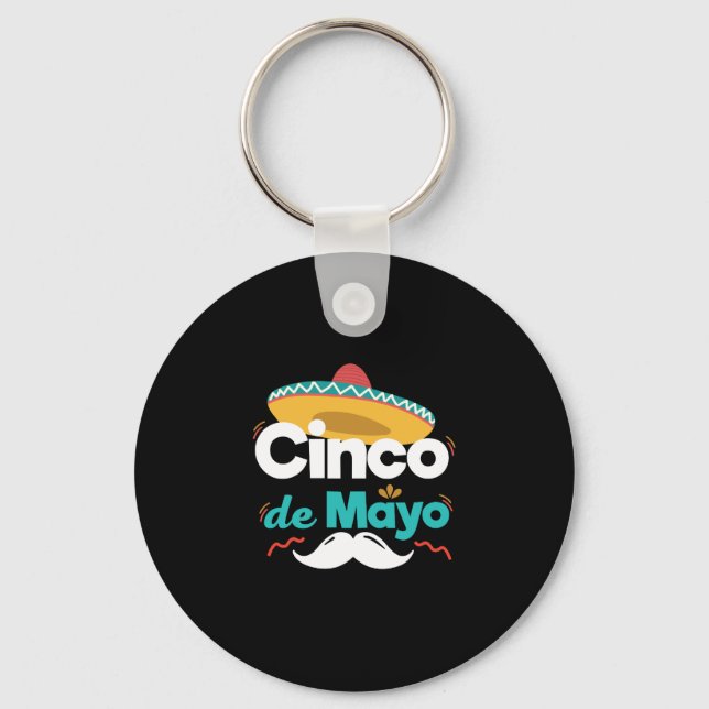 Mexican Hat and Mustache Cinco De Mayo Celebratio Key Ring (Front)