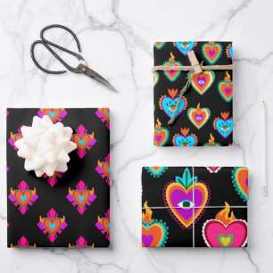 Mexican Heart Party Black Wrapping Paper Sheet
