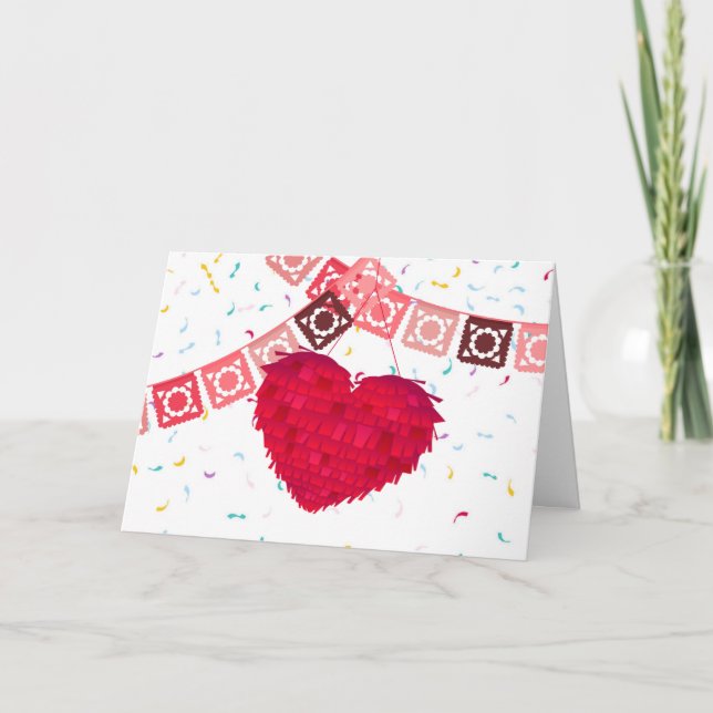 Mexican Heart Pinata & Taco Valentines Day Card (Front)