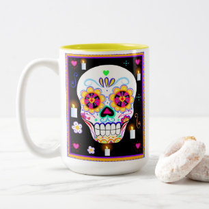 Mexican Holiday Day Of The Dead Sugar Skull Two-Tone Coffee Mug