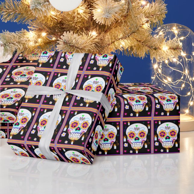 Mexican Holiday Day Of The Dead Sugar Skull   Wrapping Paper (Holidays)